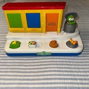 Sesame Street Pop Up Activity Toy Elmo Cookie Monster Ernie Oscar Vintage Toy